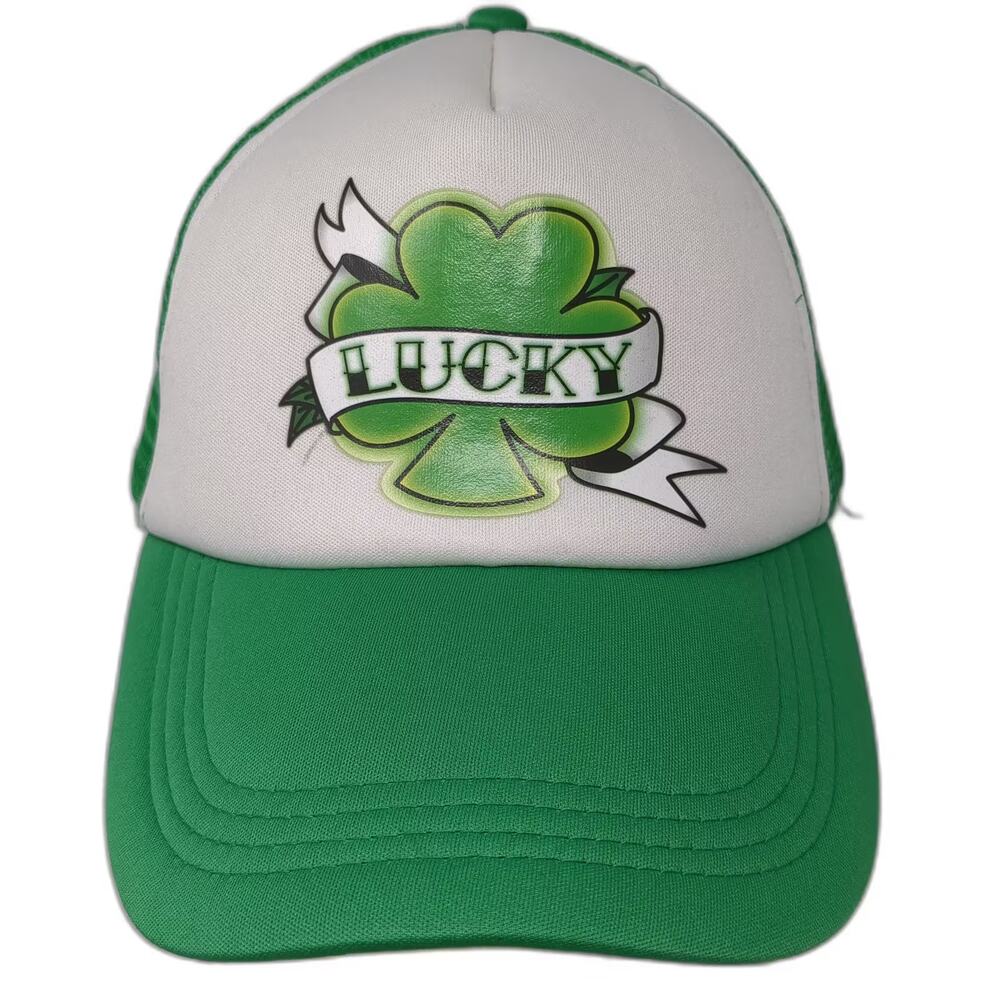 Amscan Trucker Hat Green White One Size Lucky Clover Mesh Snapback Adjustable